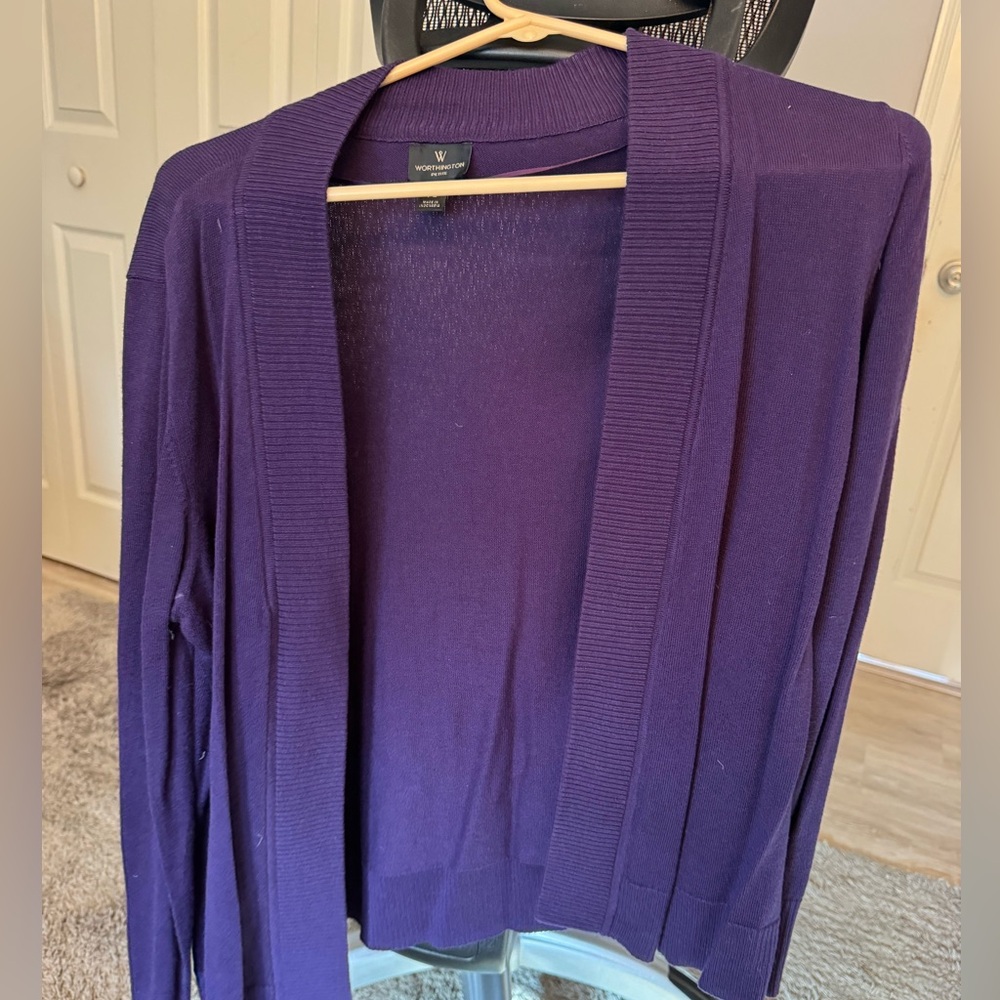 Worthington Purple Shawl Neck Open Cardigan